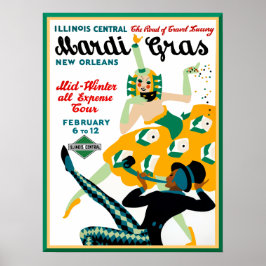 Póster de Mardi Gras del Ferrocarril Central de Il