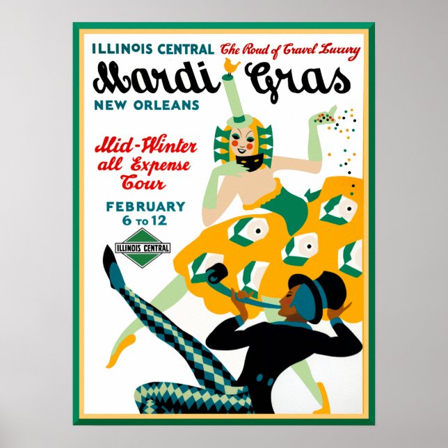 Póster de Mardi Gras del Ferrocarril Central de Il (Frente)