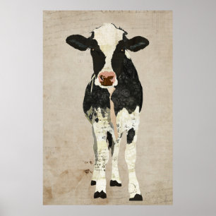 Poster de marfil y negro del arte de la vaca