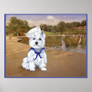 Póster de Marinero Westie con Barcos