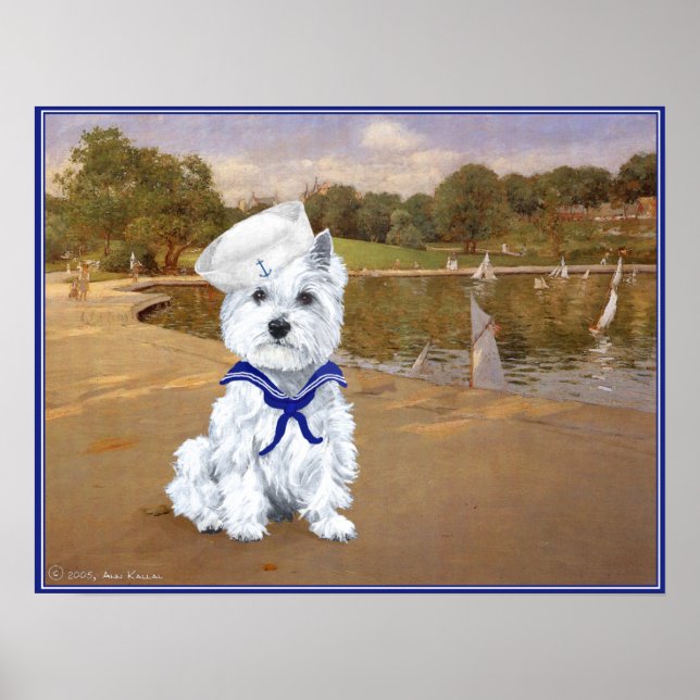Póster de Marinero Westie con Barcos (Frente)