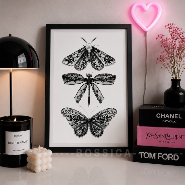 Póster de Mariposa, Libélula y Polilla en Blanco y (Vintage Insect Gallery Wall Art Poster | Black & White Butterfly, Dragonfly & Moth Print )