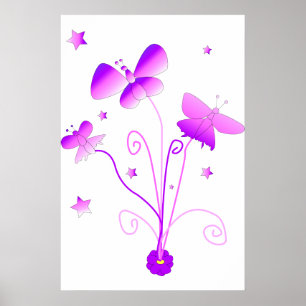 Póster de mariposas con flor