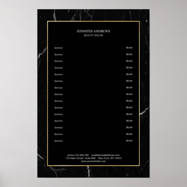 Póster de mármol negro elegante dorado (Frente)