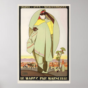 Póster De Marruecos a Marsella Francia Viajes Antiguos