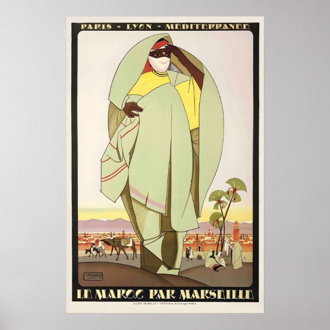 Póster De Marruecos a Marsella Francia Viajes Antiguos (Frente)