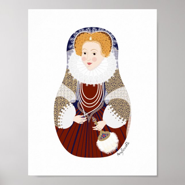 Póster de Matriuska de la Reina Isabel I de Inglat (Frente)