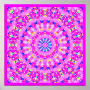 Póster de Meditación Calidoscopio Rosa con Borde P