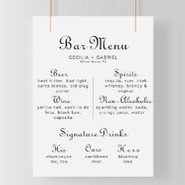 Póster de menú de bar de boda con caligrafía minim
