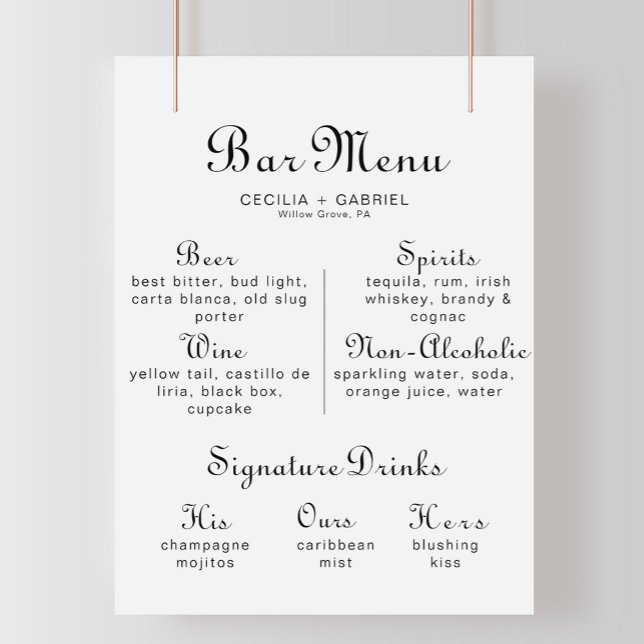 Póster de menú de bar de boda con caligrafía minim (Subido por el creador)