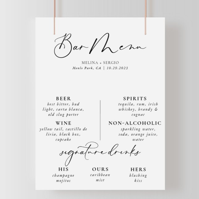 Póster de menú de bar de boda en gris negro caligr (Subido por el creador)
