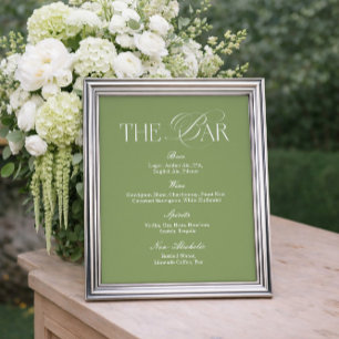 Póster de Menú de Bar de Boda Simple Verde Salvia
