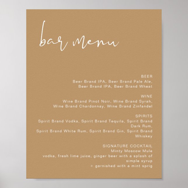 Póster de menú de bar de boda tonos tierra Boho IN (Frente)