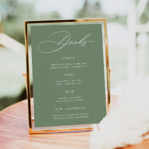 Póster de Menú de Bar de Boda Verde Salvia Minimal