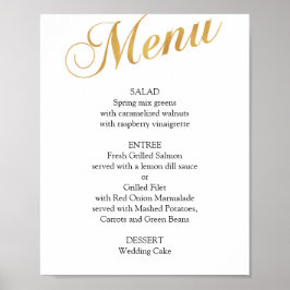 Póster de menú de boda dorado. Menú de cena elegan