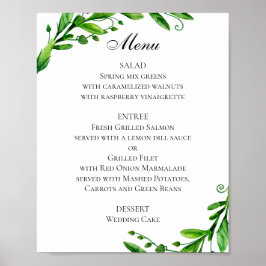 Póster de menú de boda verde. Menú de cena de vera