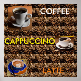 PÓSTER DE MENÚ DE CAPUCHINO DE CAFÉ LATTE