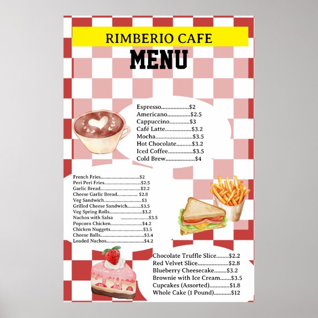 Póster de menú de comida para negocios de café con (Frente)