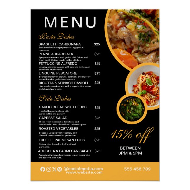 Póster de menú de restaurante editable (Anverso)