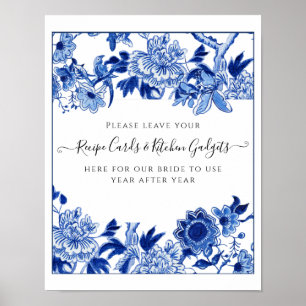 Póster de mesa de receta azul blanco para ducha de