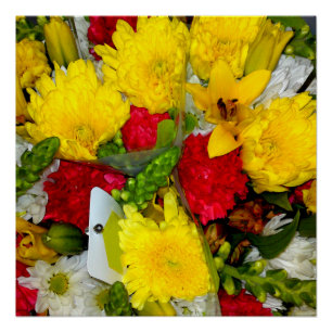 Poster de mezcla de flores rojas amarillas y verde