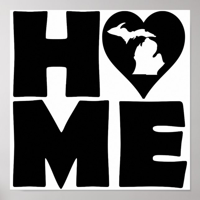 Póster de Michigan Hogar Corazón Estado Señal (Frente)
