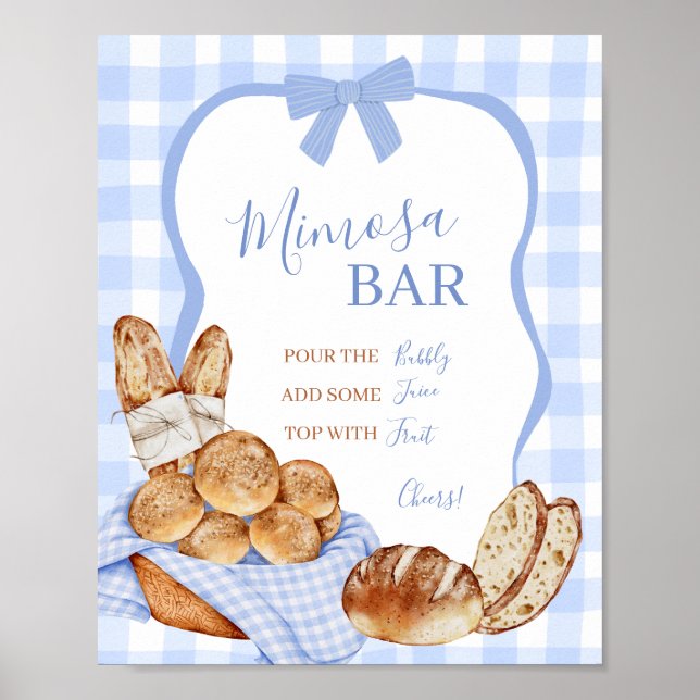 Póster de Mimosa de lazo a cuadros de gingham azul (Frente)