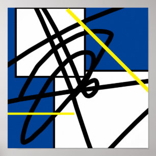 Póster de minimalismo abstracto amarillo negro azu