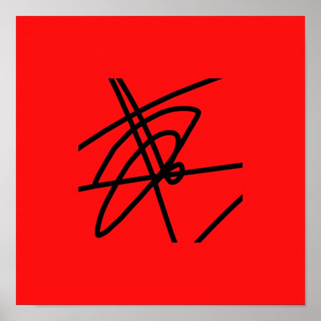 Póster de minimalismo abstracto líneas negras roja (Frente)