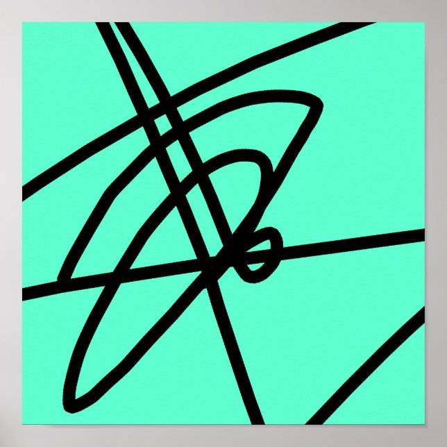 Póster de minimalismo abstracto líneas negro turqu (Frente)