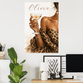 Póster de moda de champán para mujer negra persona