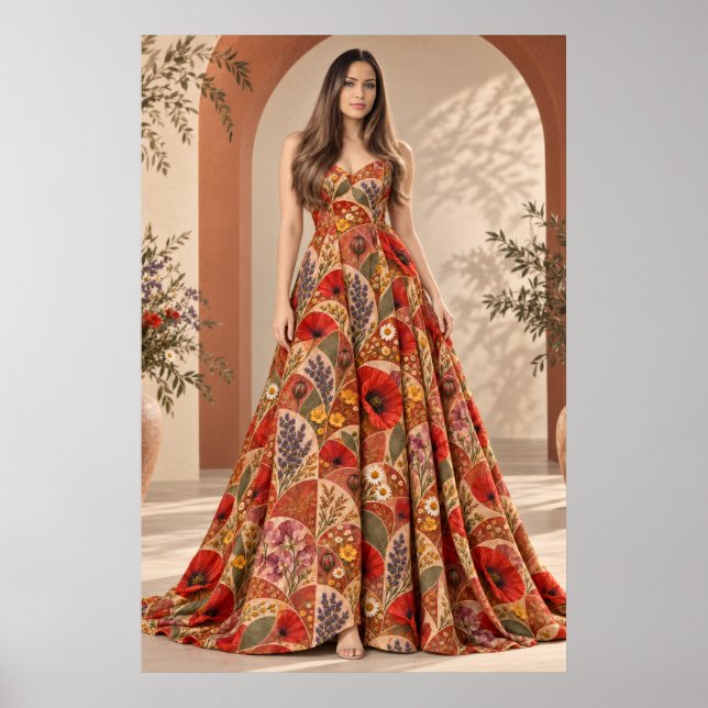 Póster de moda floral boho mujer couture botánico (Frente)
