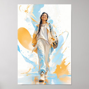Póster de moda urbana con vibra de oro azul modern