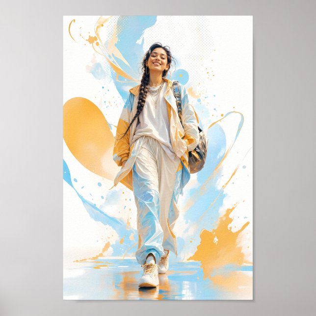 Póster de moda urbana con vibra de oro azul modern (Frente)