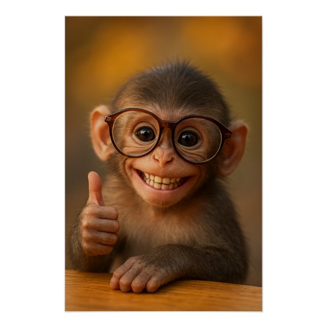 Póster de mono bebé alegre con sonrisa divertida (Anverso)