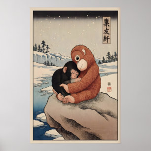 Póster de mono de puñetazo Macaco japonés con