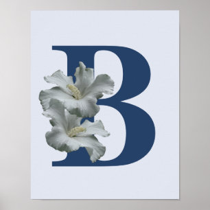 Póster de monograma inicial de flor de hibisco B