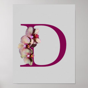 Póster de monograma inicial elegante orquídea D