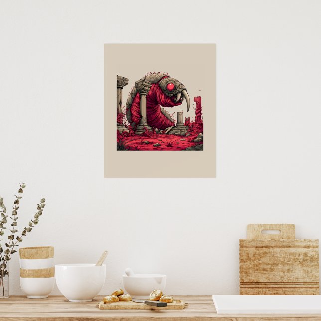 Póster de monstruo de gusano alienígena rojo gigan (Cocina)