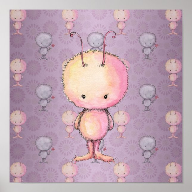 Póster de Monstruo Pequeño y Lindo con Pelaje (Frente)