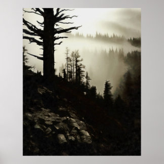 Póster De Montaña A Moody Mist De La Mañana Treescape
