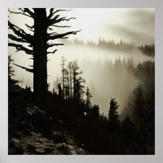 Póster De Montaña A Moody Mist De La Mañana Treescape