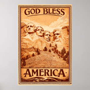 Póster de Monte Rushmore - Dios Bendiga a América