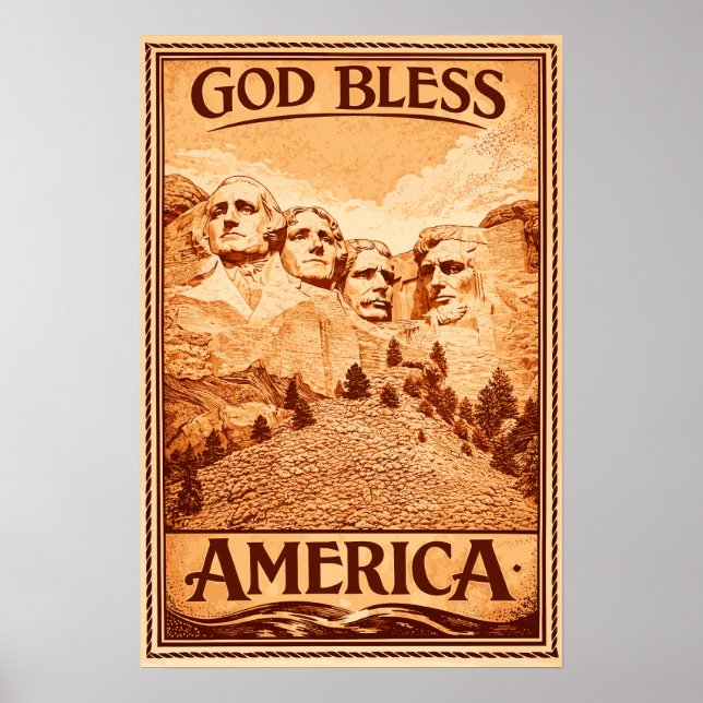 Póster de Monte Rushmore - Dios Bendiga a América (Frente)