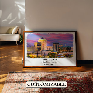 Póster de Montgomery Alabama, Acuarela, Personaliz