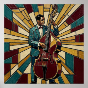 Póster de mosaico de jazz bajista Vidrio emplomado