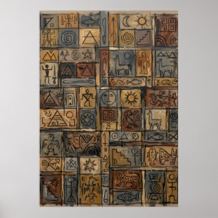 Póster de mosaico de símbolos antiguos Tribal je