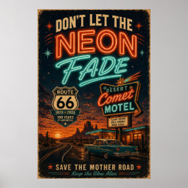 Póster de motel Neon de la ruta 66 al estilo Ameri