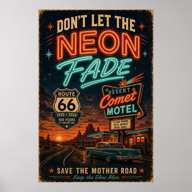 Póster de motel Neon de la ruta 66 al estilo Ameri (Frente)