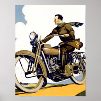 Póster de moto antigua Art Déco